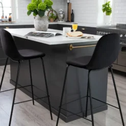 Barstol Venture Home Polar Svart Sammet/Metall med Ryggstöd 2 st