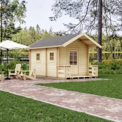 Bastu Luoman Tulilampi 10,3 m² Fristående Utebastu med Sadeltak & Dubbla Rum