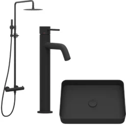 Blandarpaket Scandtap med Takduschset, Tvättställsblandare och Tvättställ Rare S