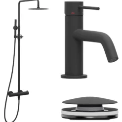 Blandarpaket Scandtap Takduschset Steel Pleasure 2 med Tvättställsblandare Voyage Coal