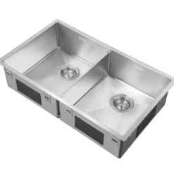 Diskho Lavabo Kubus 740 Soft Slim Rostfri Dubbel med Korgventil & Vattenlås