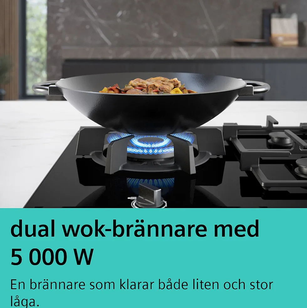 Gashäll Siemens iQ700 med stepFlame Svart 90cm med Smart Uppkoppling