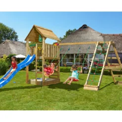 Lektorn Jungle Gym Cabin 2.1 Klättermodul Blå Rutschkana & Sand