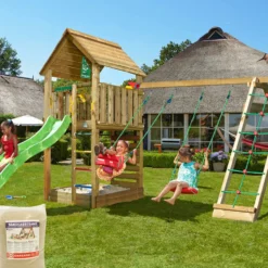 Lektorn Jungle Gym Cabin 2.1 Klättermodul Grön Rutschkana & Sand