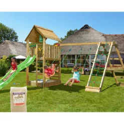 Lektorn Jungle Gym Cabin 2.1 Klättermodul Grön Rutschkana & Sand