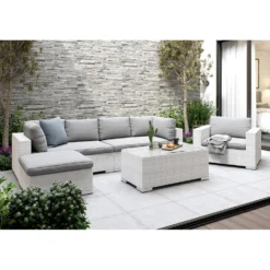 Loungegrupp Comfort Garden Bahamas 5-sits Bord Divan/Bord Utefåtölj Vit Utomhus
