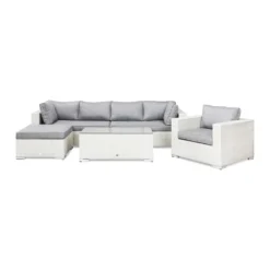 Loungegrupp Comfort Garden Bahamas 5-sits Bord Divan/Bord Utefåtölj Vit Utomhus
