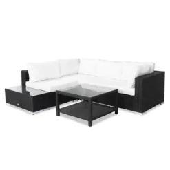 Loungegrupp Comfort Garden Bahamas 4-sits med Avslut och Bord med Hylla 75x75 UtomhusSvart, Vänster
