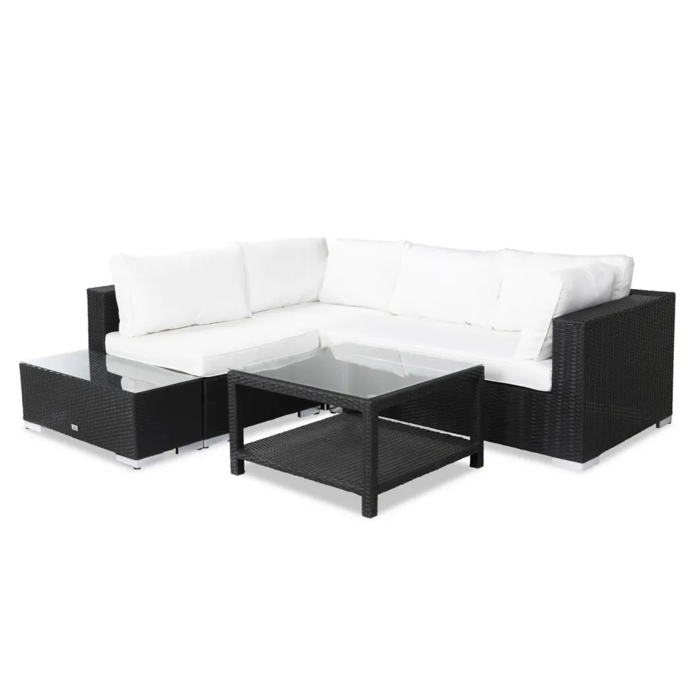 Loungegrupp Comfort Garden Bahamas 4-sits med Avslut och Bord med Hylla 75x75 UtomhusSvart, Vänster