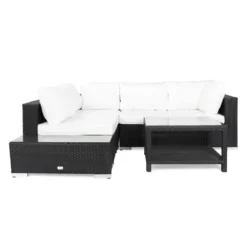 Loungegrupp Comfort Garden Bahamas 4-sits med Avslut och Bord med Hylla 75x75 UtomhusSvart, Vänster