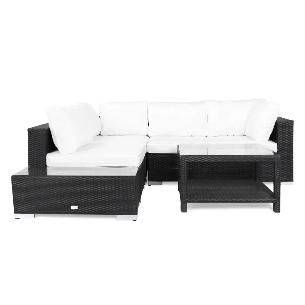 Loungegrupp Comfort Garden Bahamas 4-sits med Avslut och Bord med Hylla 75x75 UtomhusSvart, Vänster