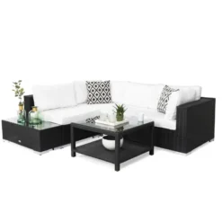 Loungegrupp Comfort Garden Bahamas 4-sits med Avslut och Bord med Hylla 75x75 UtomhusSvart, Vänster