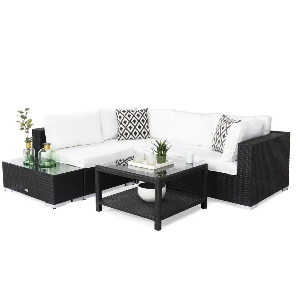 Loungegrupp Comfort Garden Bahamas 4-sits med Avslut och Bord med Hylla 75x75 UtomhusSvart, Vänster