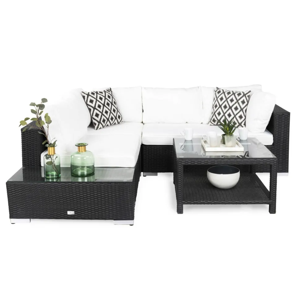 Loungegrupp Comfort Garden Bahamas 4-sits med Avslut och Bord med Hylla 75x75 UtomhusSvart, Vänster