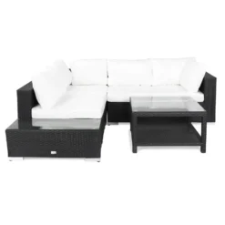 Loungegrupp Comfort Garden Bahamas 4-sits med Avslut och Bord med Hylla 75x75 UtomhusSvart, Vänster
