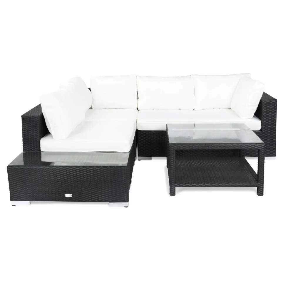 Loungegrupp Comfort Garden Bahamas 4-sits med Avslut och Bord med Hylla 75x75 UtomhusSvart, Vänster