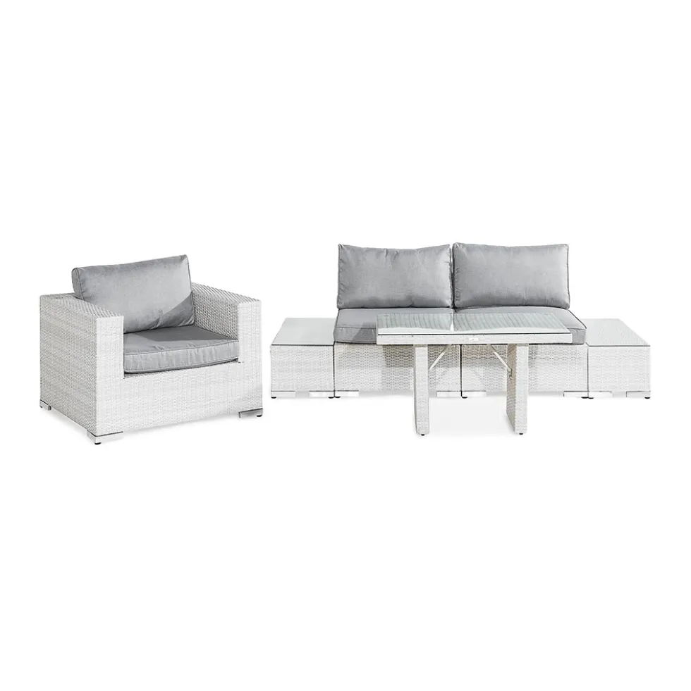 Loungegrupp Comfort Garden Bahamas 3-sits med Dubbla Avslut, Bord 100x60 och Utefåtölj UtomhusVit