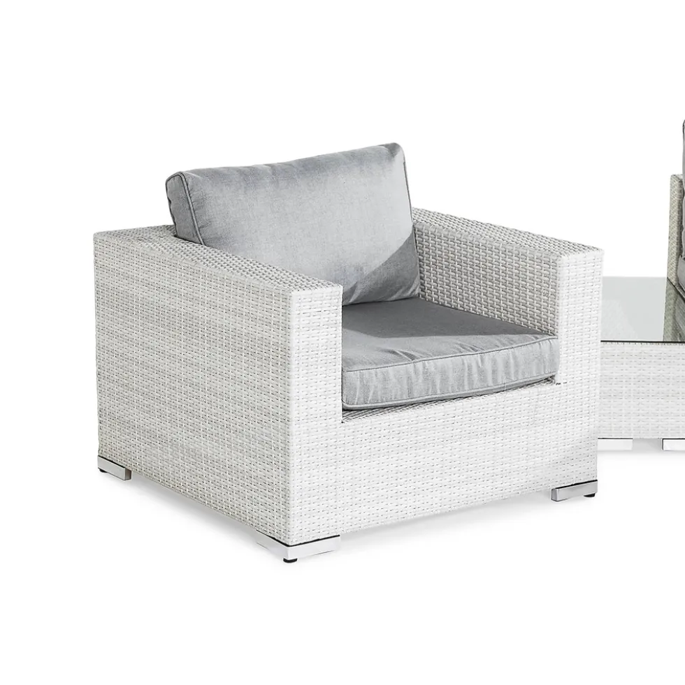Loungegrupp Comfort Garden Bahamas 3-sits med Dubbla Avslut, Bord 100x60 och Utefåtölj UtomhusVit