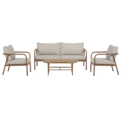 Loungegrupp ENVY DESIGN Olga 2-sitssoffa med 2st fåtöljer och bordFärg: Trä/natur