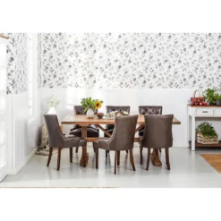 Matgrupp Manor House Lyon Förlängningsbart Matbord & 6 Tuva Stolar Trä/Brun Almträ