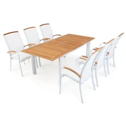 Matgrupp Ute Hillerstorp Nydala 6 st Karmstolar med Förlängningsbart Träbord Vit/Teak