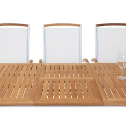 Matgrupp Ute Hillerstorp Nydala 6 st Karmstolar med Förlängningsbart Träbord Vit/Teak