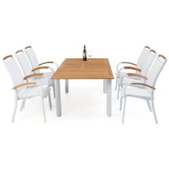 Matgrupp Ute Hillerstorp Nydala 6 st Karmstolar med Förlängningsbart Träbord Vit/Teak