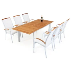 Matgrupp Ute Hillerstorp Nydala 6 st Karmstolar med Förlängningsbart Träbord Vit/Teak