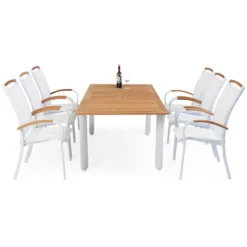 Matgrupp Ute Hillerstorp Nydala 6 st Karmstolar med Förlängningsbart Träbord Vit/Teak