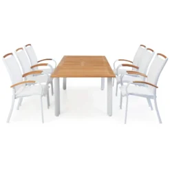 Matgrupp Ute Hillerstorp Nydala 6 st Karmstolar med Förlängningsbart Träbord Vit/Teak