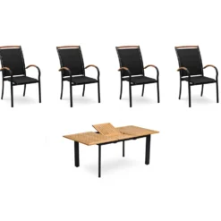 Matgrupp Utomhus Hillerstorp Nydala 4st Karmstolar med Förläningsbart Trädgårdsbord 90x150-200 cm