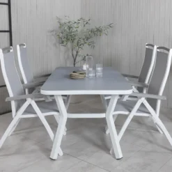 Matgrupp Utomhus Venture Home Vyn med 4 Arz Trädgårdsstolar Vit/Grå