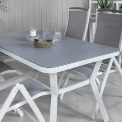 Matgrupp Utomhus Venture Home Vyn med 4 Arz Trädgårdsstolar Vit/Grå