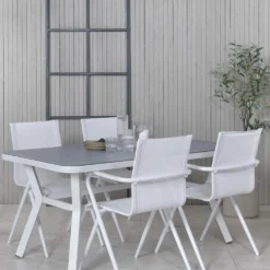 Matgrupp Utomhus Venture Home Vyn Vit med 4 Anve Trädgårdsstolar