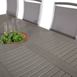 Matgrupp Venture Home Aleyna 160/240 med 8 StolarGrå Bord med Vita Ben, Grå Stol