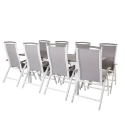 Matgrupp Venture Home Aleyna 160/240 med 8 StolarGrå Bord med Vita Ben, Grå Stol
