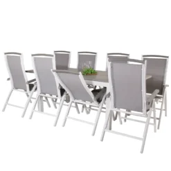 Matgrupp Venture Home Aleyna 160/240 med 8 StolarGrå Bord med Vita Ben, Grå Stol