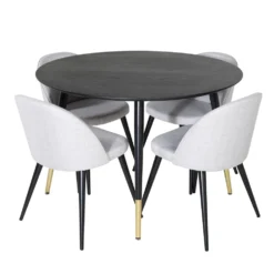 Matgrupp Venture Home Dipp Ø115 cm med 4 Velvet Stolar