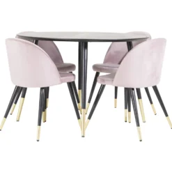 Matgrupp Venture Home Dipp Ø115 cm med 4 Velvet Stolar