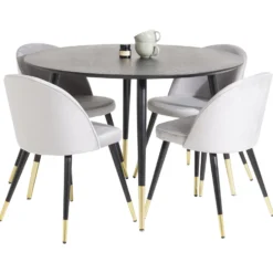 Matgrupp Venture Home Dipp Ø115 cm med 4 Velvet Stolar