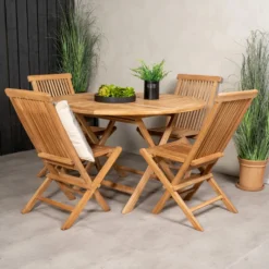 Matgrupp Venture Home Kenya Ø120 cm Teak med 4 Kenya Fällbara Stolar