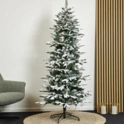 Plastgran Nordic Winter Smal Julgran med Snö 180x86 cm med LED-Belysning