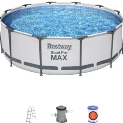 Poolpaket Bestway Steel Pro Max Ø3,66m 100cm Stålramspool Ovanmark med Filterpump