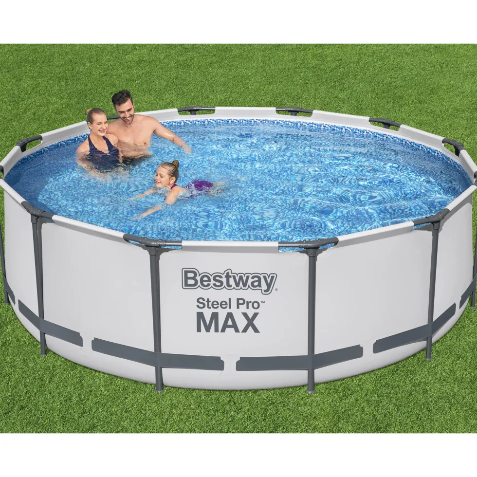 Poolpaket Bestway Steel Pro Max Ø3,66m 100cm Stålramspool Ovanmark med Filterpump