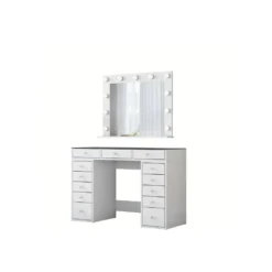 Sminkbord Scandinavian Choice Ramender Komplett med Sminkspegel, förvaring & Bordsskiva i Glas 120cm