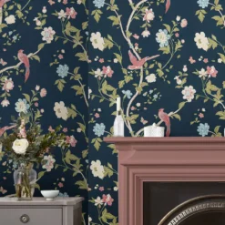 Tapet Laura Ashley Summer Palace Midnight Blå 120134