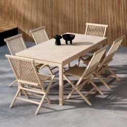 Trädgårdsmatgrupp Venture Home Kenya Rektangulärt Matbord 180x90x75 med 6 st Kenya Trädgårdsstolar