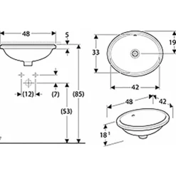 Tvättställ Geberit Variform 420 mm för underlimning OvaltUtan Bräddavlopp