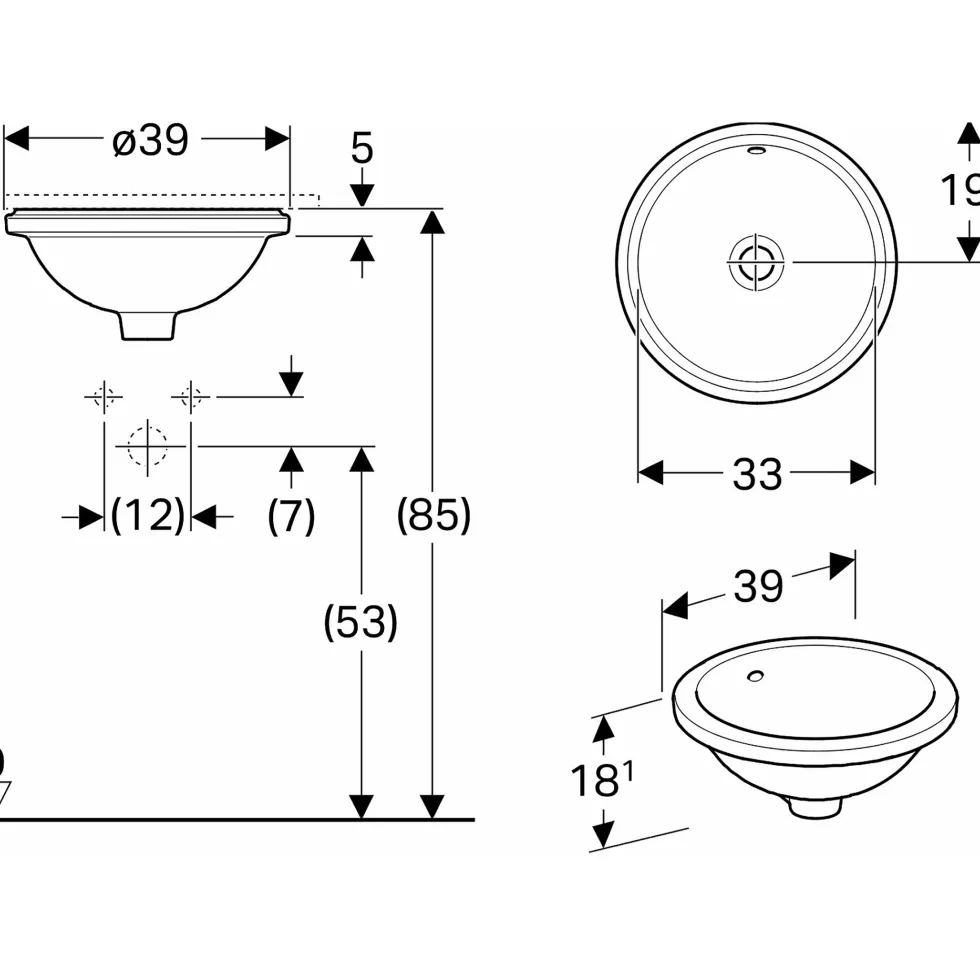 Tvättställ Geberit Variform 330 mm för underlimning Runt