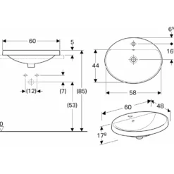 Tvättställ Geberit Variform 600 mm Infälld Ovalt Kanthylla